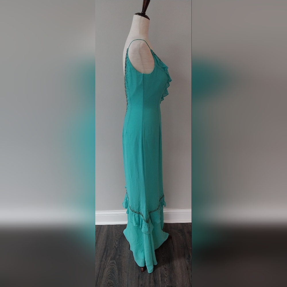 NWT Princess Collection Aqua Marine Beaded Spaghetti Strap Gown Size 6 - Picture 5 of 16